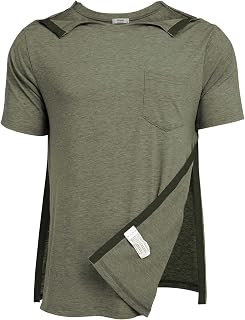 Deyeek Men's Post Shoulder Surgery Shirts Recovery Tear Away Short Sleeve Full Open Side Snap Access Chemo Clothing