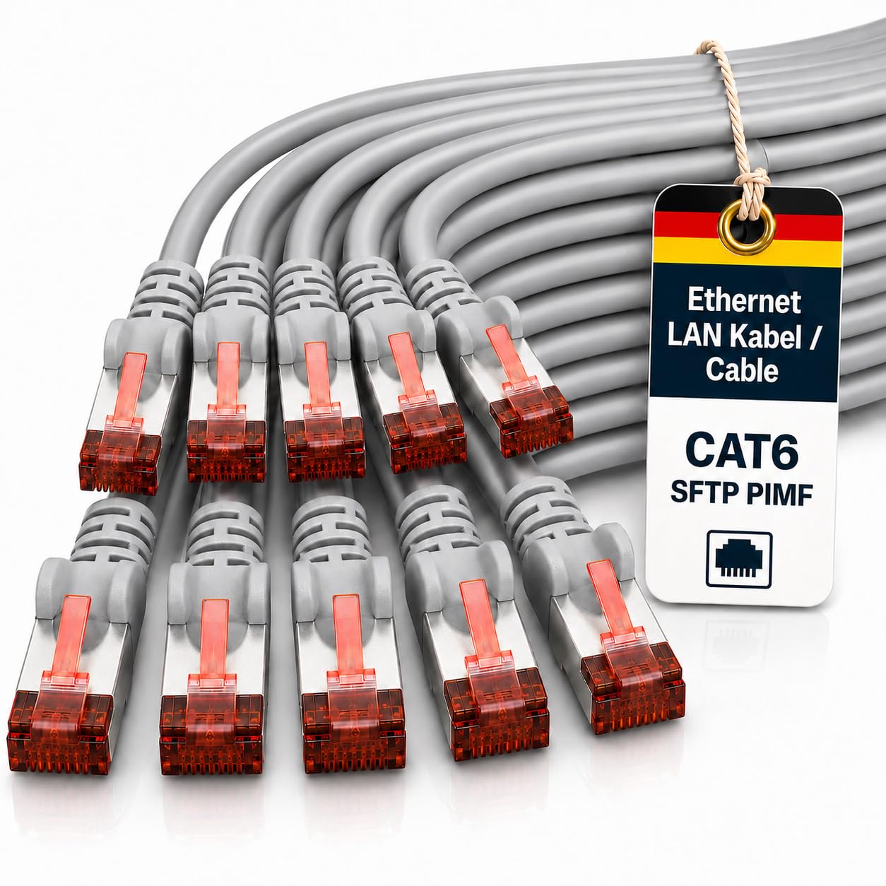 1aTTack SFTP RJ45 Cable with Double Shielded Cat 6 0.25 m Grey - Pack of 10