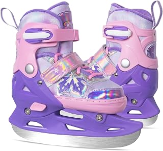 Nattork Adjustable Kids Ice Skates Adjustable with Warm Plush Lining, Triple Safety Ankle Support