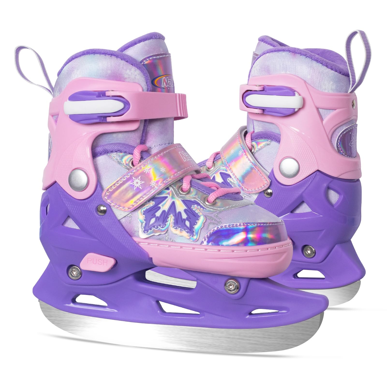 Nattork Adjustable Kids Ice Skates Adjustable with Warm Plush Lining, Triple Saf