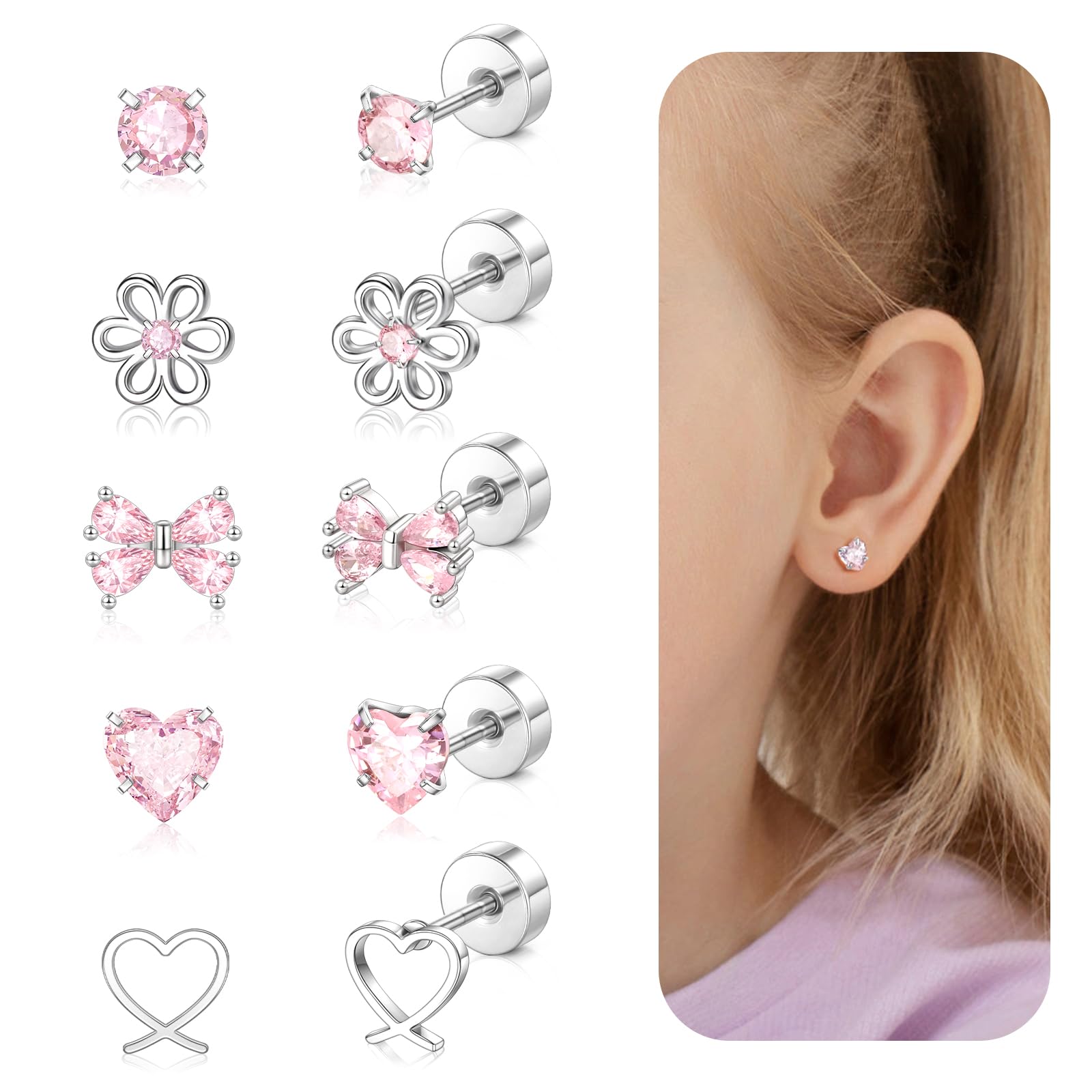 DAILI Hypoallergenic Earrings for Girls,14K Gold Toddler Screw Back Earrings for