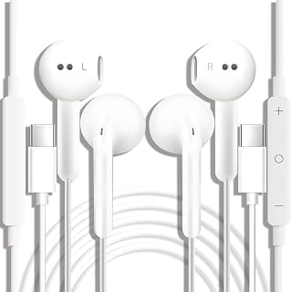 USB C Headphones, 2 Pcs USBC Headphones Wired Earphones Type C In Ear Earbuds With Mic & Volume Control for iPhone 15/16 Plus iPad Samsung Galaxy S25 S24 S23 S22 S21 FE iPad Pro Huawei Google Pixel