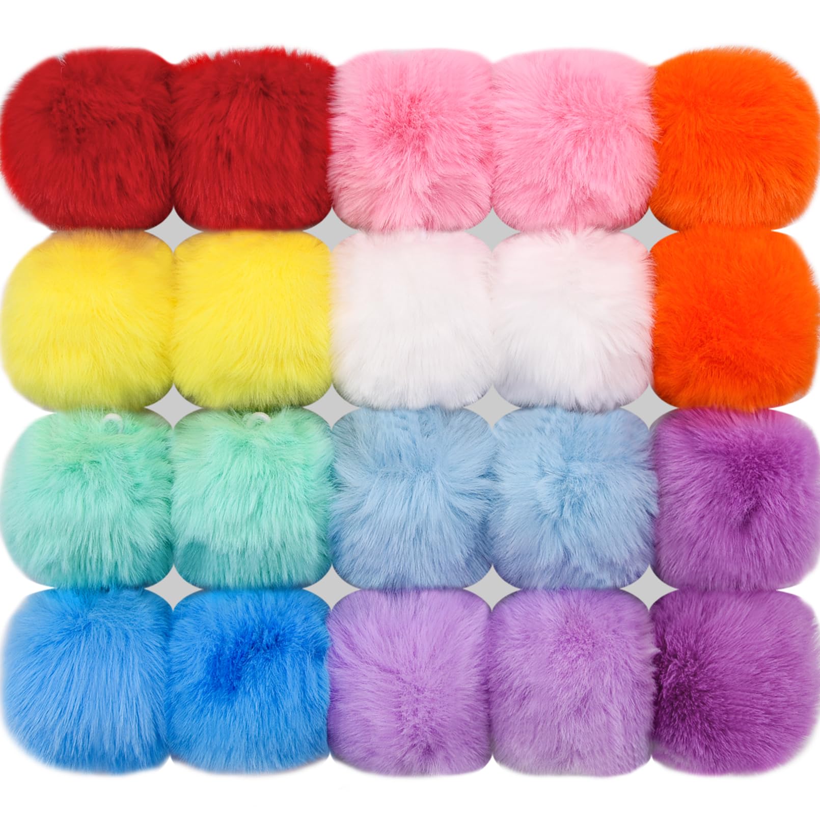 BQTQ 20 Pcs Faux Fur Pom Poms DIY Hat Pompoms with Elastic Loop (Rainbow) | Fluf