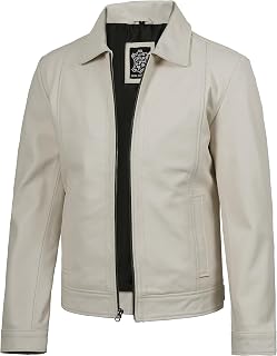 fjackets Mens Leather Jacket Vintage Style Real Lambskin Leather Jackets for Men Shirt Collar Moto Biker Jacket