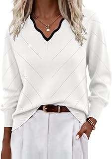 Ekouaer Maglioni da donna con scollo a V autunnali a maglia leggera a