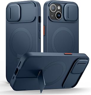 SURITCH for iPhone 13/14 Case with Magnetic Camera Slide Cover and Adjustable Kickstand, Compatible with MagSafe, Shockproof Bumper Case Slim Protective Cover for iPhone 13/14 6.1 Inch, Blue