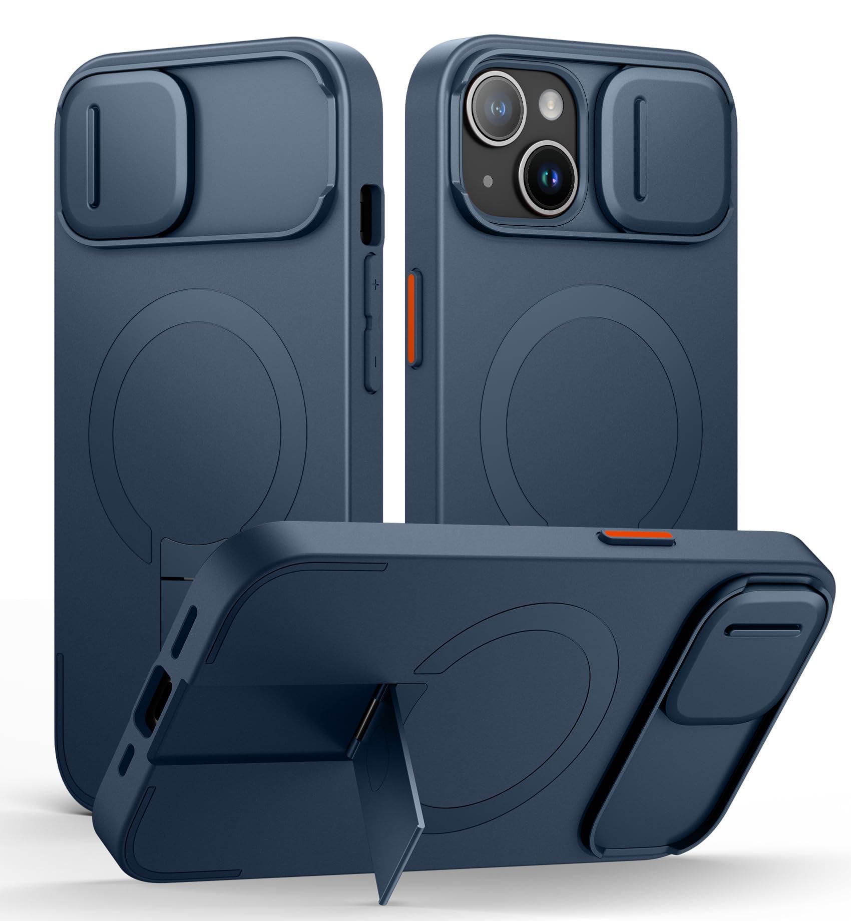 SURITCH for iPhone 13/14 Case with Magnetic Camera Slide Cover and Adjustable Ki
