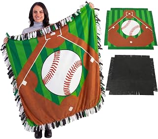 Chumia 2 Pcs/1 Set Baseball Tie Blankets Craft Kit 57 x 57 Inch | Baseball DIY No Sew Fleece Blanket Red and White Sports Ball No Sew Fabric Tie Throw Craft Gift for Team Players Sports Party