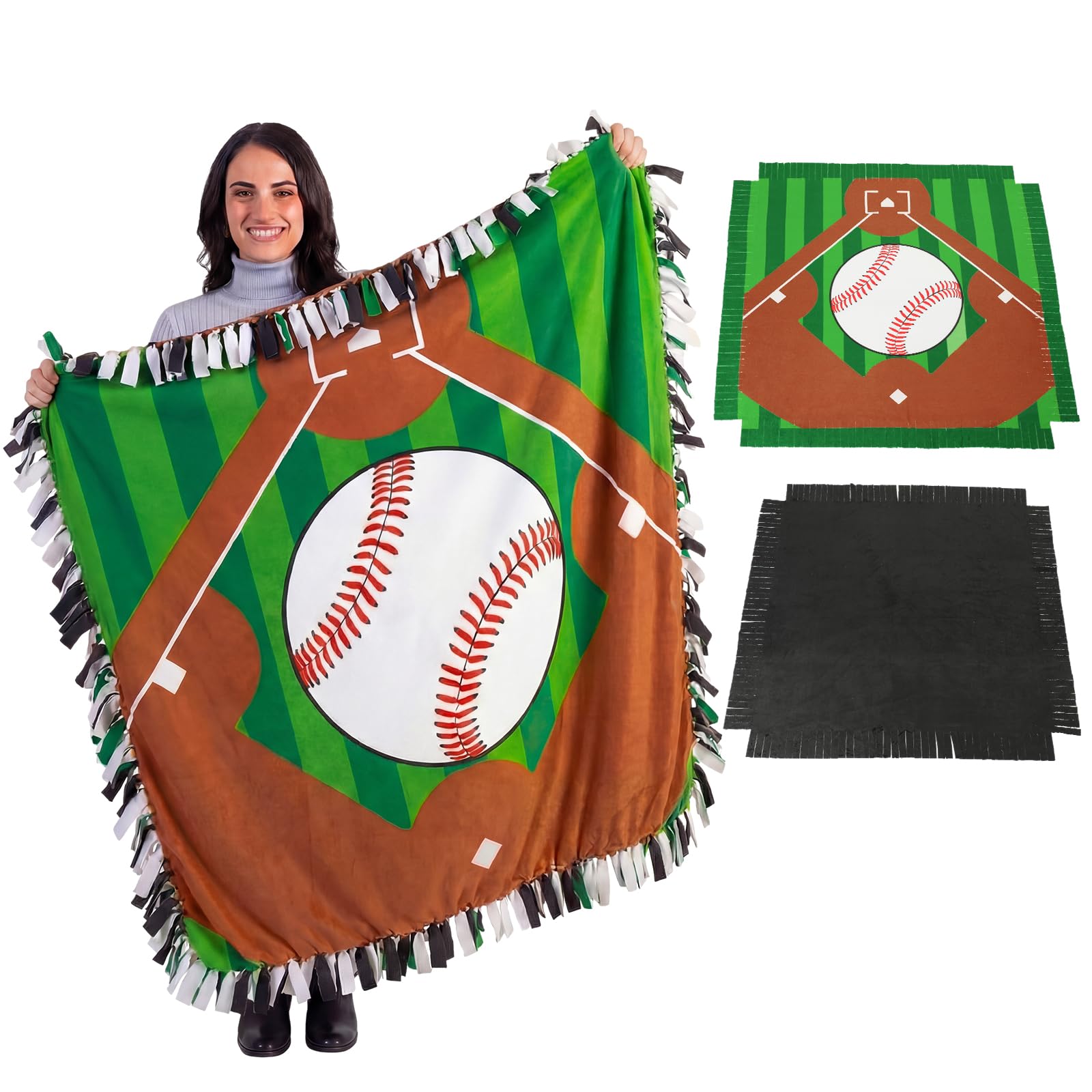 Chumia 2 Pcs/1 Set Baseball Tie Blankets Craft Kit 57 x 57 Inch | Baseball DIY N