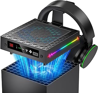 [LED Display] Auto Cooling Fan for Xbox Series X with 9 RGB Light Modes | Cooling System Adjustable by Temperature for Xbox Series X Console, Cooler&Light Switch, Headset Hook, USB Port, One Consoles