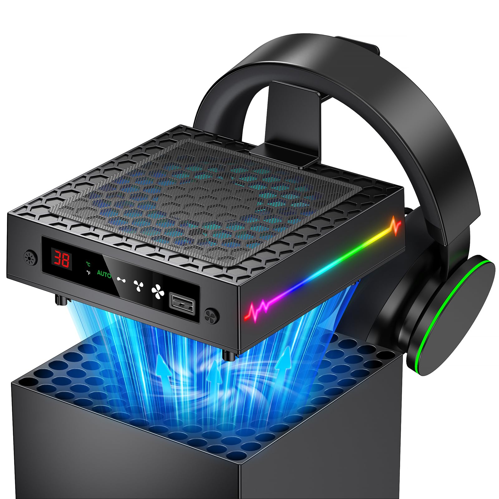 [LED Display] Auto Cooling Fan for Xbox Series X with 9 RGB Light Modes | Coolin