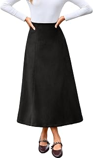 Simplee Womens Faux Suede Midi Skirt High Waist A Line Fall Skirt