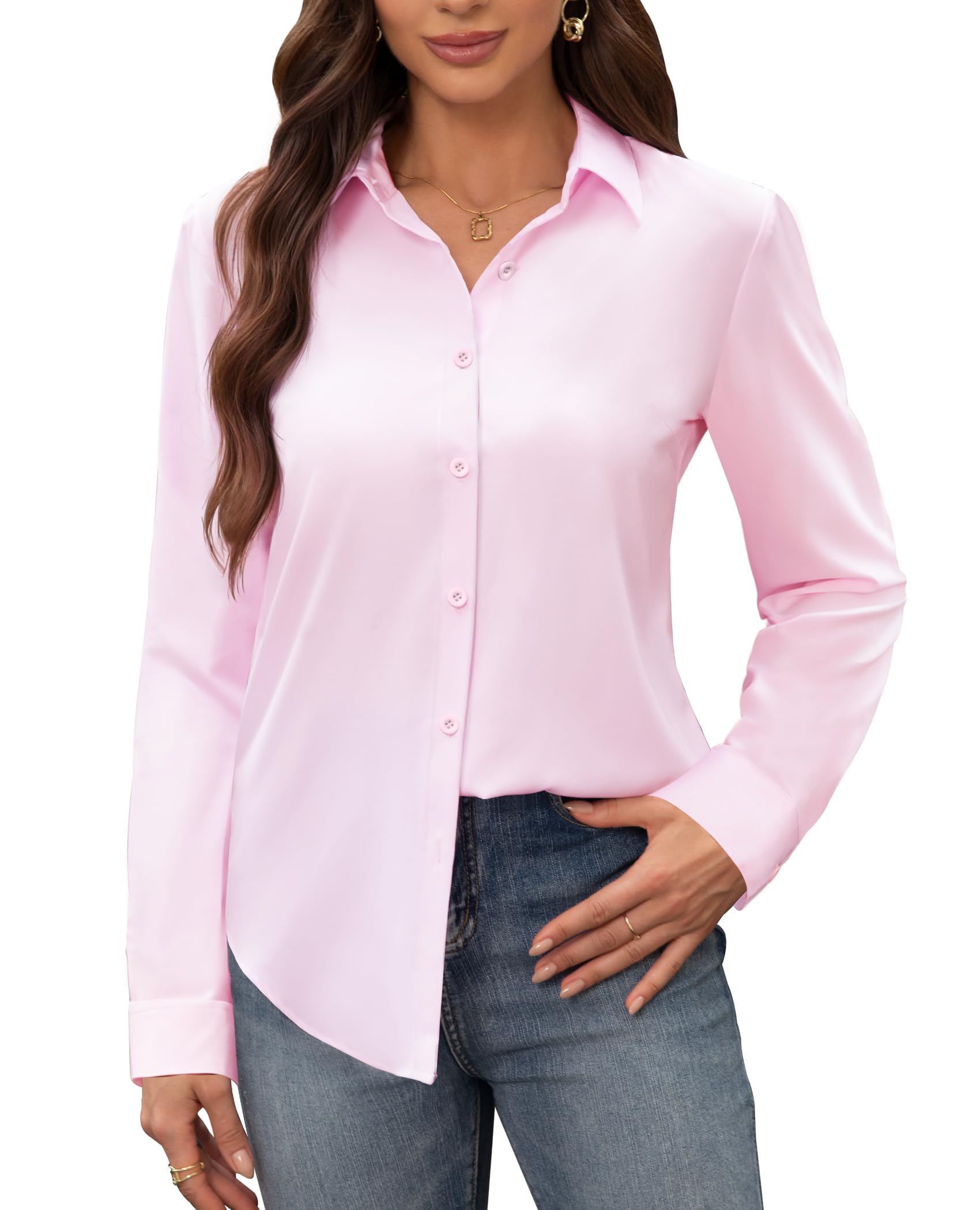 siliteelon Women's Stain Shield Dress Shirts Wrinkle Free Long Sleeve Shirts Sol
