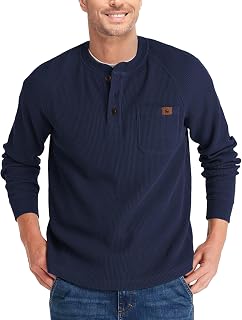 ZITY Men's Waffle Henley Long Sleeve Shirts with Pocket