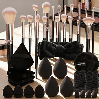 40pcs/set Makeup Tools Set Makeup Sponge Powder Puff Full Kit Professional Eye Shadow Blush Brush for Women Cosmetic Tools (Black)
