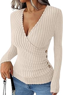 ANRABESS Camicie a maniche lunghe da donna maglione sexy scollo a V maglia a costine Slim Fit Wrap Top 2025 Autunno Abbigliamento Moda Casual