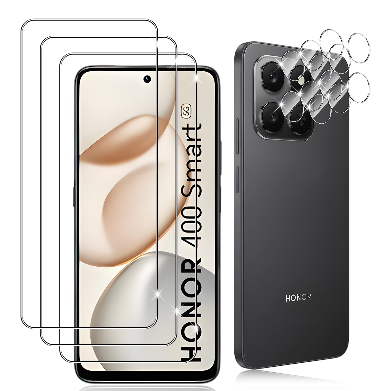 Datree 3 Pieces for Honor 400 Smart 5G Screen Protector, with 3 Pieces Camera Le