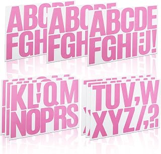 Hseonmauyi 105 Pieces 3 Inch Vinyl Self Adhesive Pink Letters Stickers | Waterproof Alphabet Stick on Letter Sticker for Poster Board, Bulletin Board, Mailbox, Outdoor, Address, Office(9 Sheets)