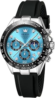 OLEVS Men's Watches Chronograph Multifunction Sport Silicone Luxury Diamond Moon Phase Quartz Male Watch Waterproof Wrist Watch
