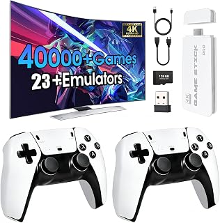 New Retro Game Console, 40000+Games and 23 Emulators, with Dual 2.4G Wireless Controllers,Plug and Play 4K HD HDMI TV Game Stick, Suitable for Friends' Gatherings and Family (128G)