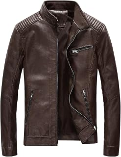Leather Jacket Men Black Slim Fit Motorcyle Lightweight