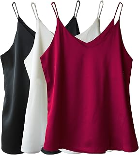 Wantschun Womens Silk Satin Camisole Cami Plain Strappy Vest Top T-Shirt Blouse Tank Shirt V-Neck Spaghetti Strap XS-4X