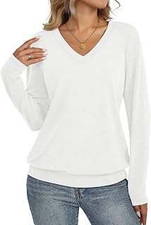 EasyGala Womens V Neck Long Sleeve Shirts Banded Bottom Cute Loose Fit Tops