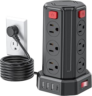 SMALLRT Tower Power Bar with USB C, 6.5ft Flat Plug Extension Cord Indoor