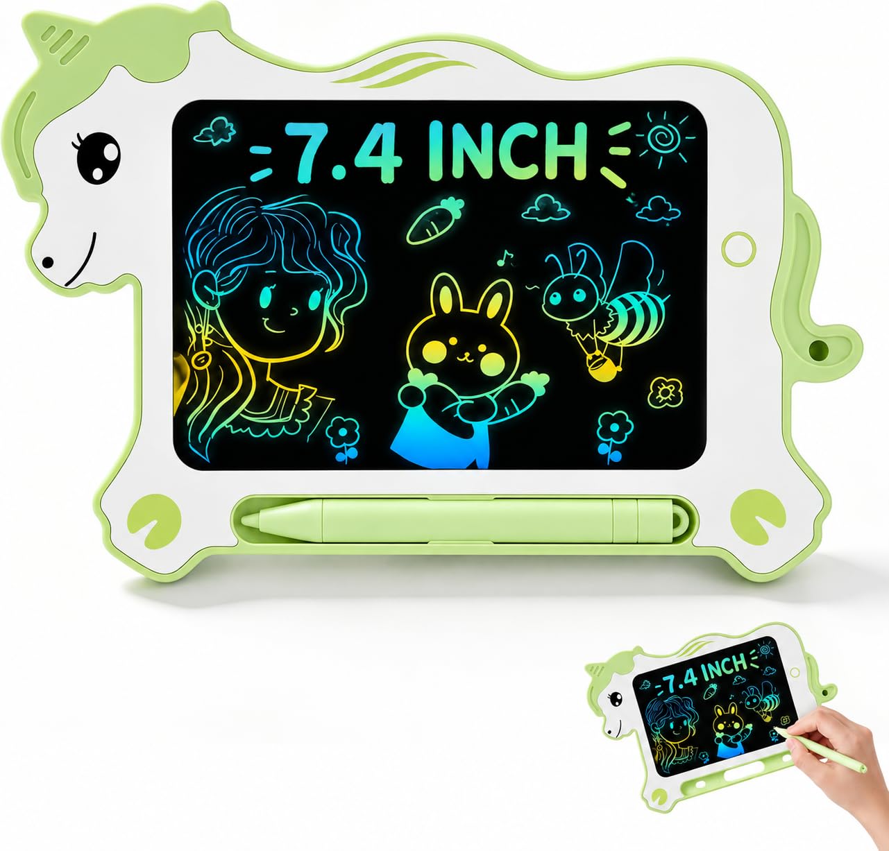 LCD Writing Tablet 7.4 Inch, Reusable Digital Memo Pad with Stylus, Colorful Scr