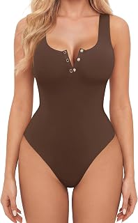 Avidlove Bodysuits for Women Button Down Square Neck Sleeveless Body Suit Snap Closure Double Lined Tank Tops Bodysuit