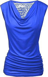 Zeagoo Women's Ruched Cowl Neck Tank Top Sleeveless Stretch Blouse Side Shirring