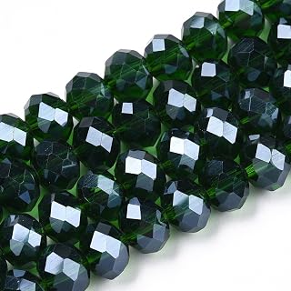10 Strands Electroplated Clear Glass Beads Polished Dark Green Faceted Crystal Rondelle Spacer Loose Beads for DIY Jewelry Making Bracelets