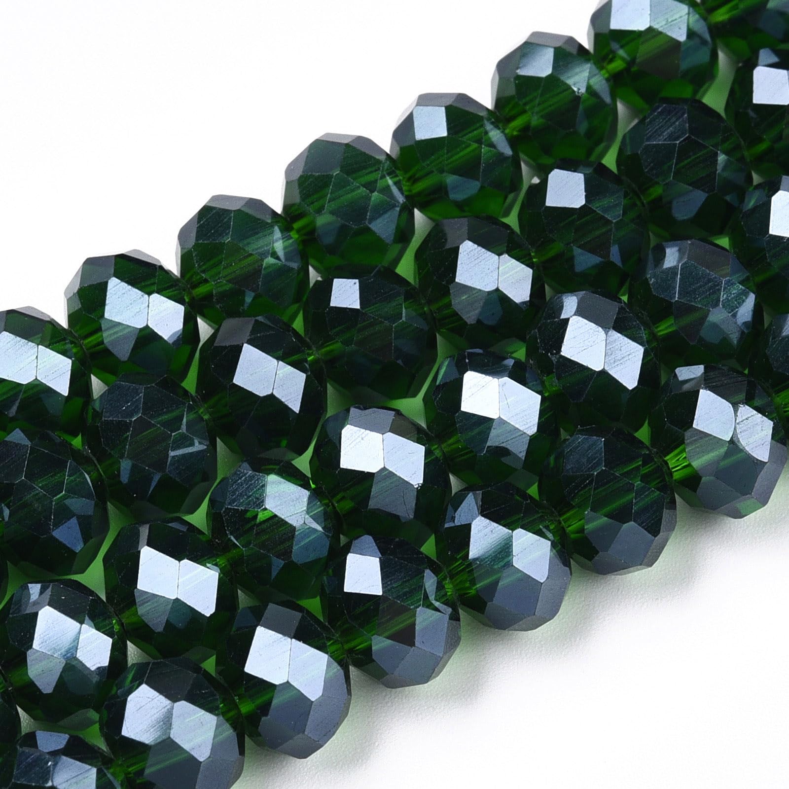 10 Strands Electroplated Clear Glass Beads Polished Dark Green Faceted Crystal R