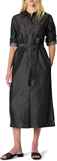 Amazon Essentials Women's Standard Cut Button Down Long Sleeve Denim Cambray Midi Dress