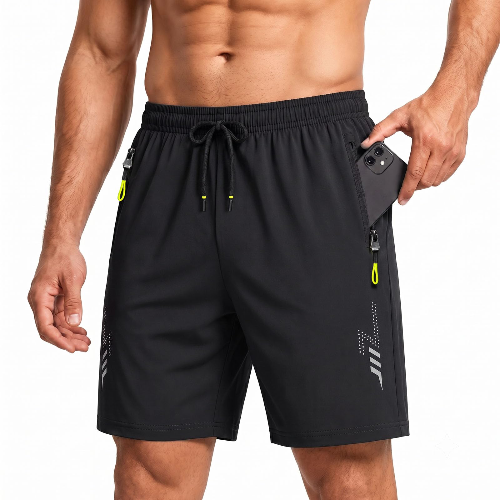 UoQo Mens Quick Dry Swim Shorts Zip Pockets Drawstring Beach Trunks