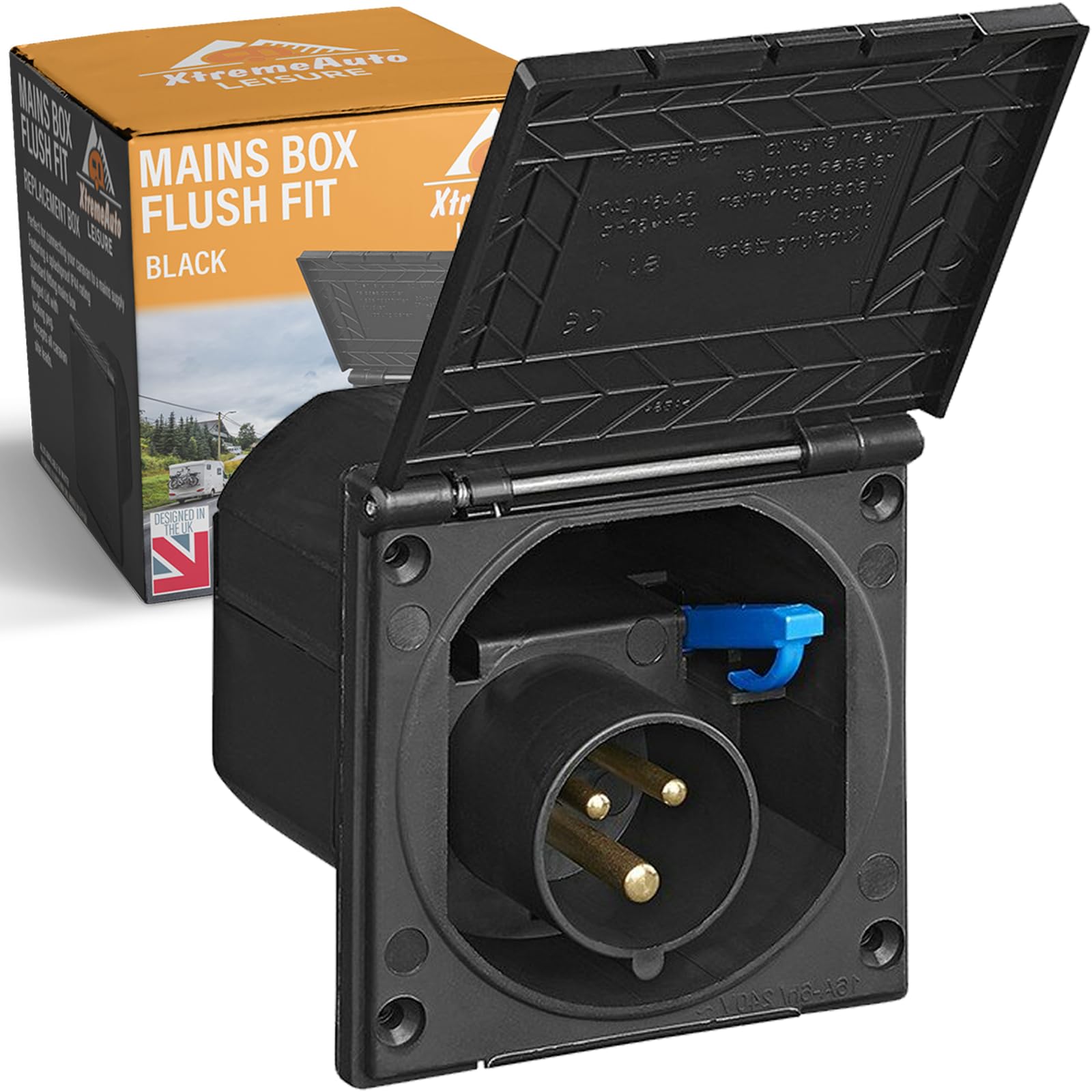 Xtremeauto 240V Mains Flush Fit Socket Box - Caravan 16 Amp Socket, Mains 16amp 