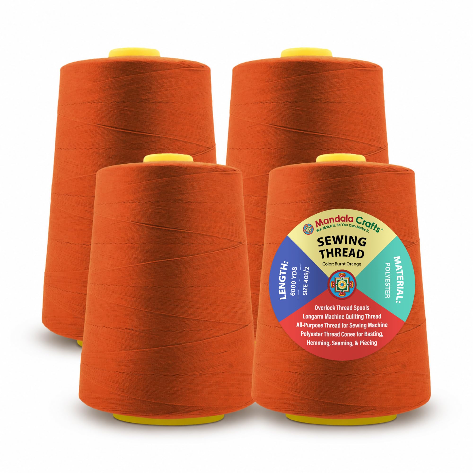 Mandala Crafts 40S/2 Burnt Orange Polyester 4 Pack of Serger Threads Cones | 240