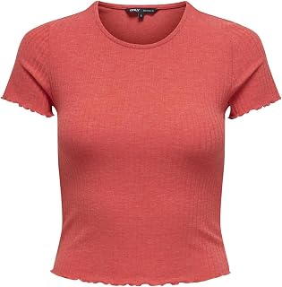 Only ONLEMMA - Ribbed Knit Crop Top with Short Sleeve and Neck