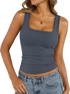 EasyGala Womens Cotton Ribbed Square Neck Tank Tops Fitted Sleeveless Shirt