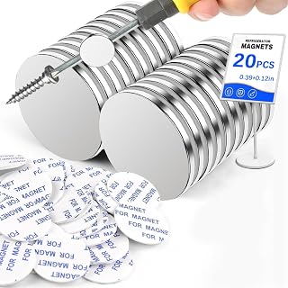 20 Pack Refrigerator Magnets with Double-Sided Adhesive, 10x3mm Small Round Fridge Magnets, Premium Neodymium Office Magnets for Fridge, Whiteboard, Billboard in Home, Kitchen, Office and School