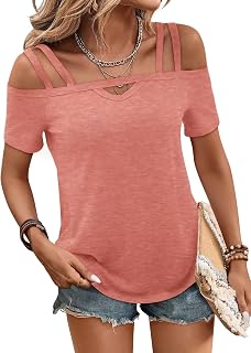 Bliwov Womens Cold Shoulder Tops Cute Sexy Short Sleeve Summer T Shirts