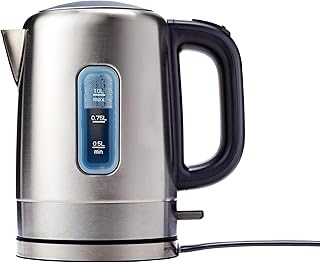 Amazon Basics Electric Stainless Steel Kettle for Tea and Coffee, BPA-Free, Fast Boiling, Auto Shut-Off, 1 Liter, 1500W, Black and Silver