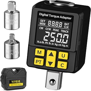 YIYEIE 1/2" Drive Digital Torque Adapter, (±1% Accuracy, 12.5-250Ft-lb), Color Display Alert, Digital Torque Wrench Adapter for Car, Versatile Torque Meter - Peak/Track | Preset | Store/Delete(340N.m)