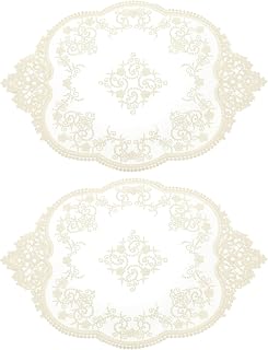 2pcs Retro Lace Placemats French Crochet Doilies Oval Embroidery Hollow Cup Vase Table Mats for Dining Table Kitchen Party 17x12 inch Yellow