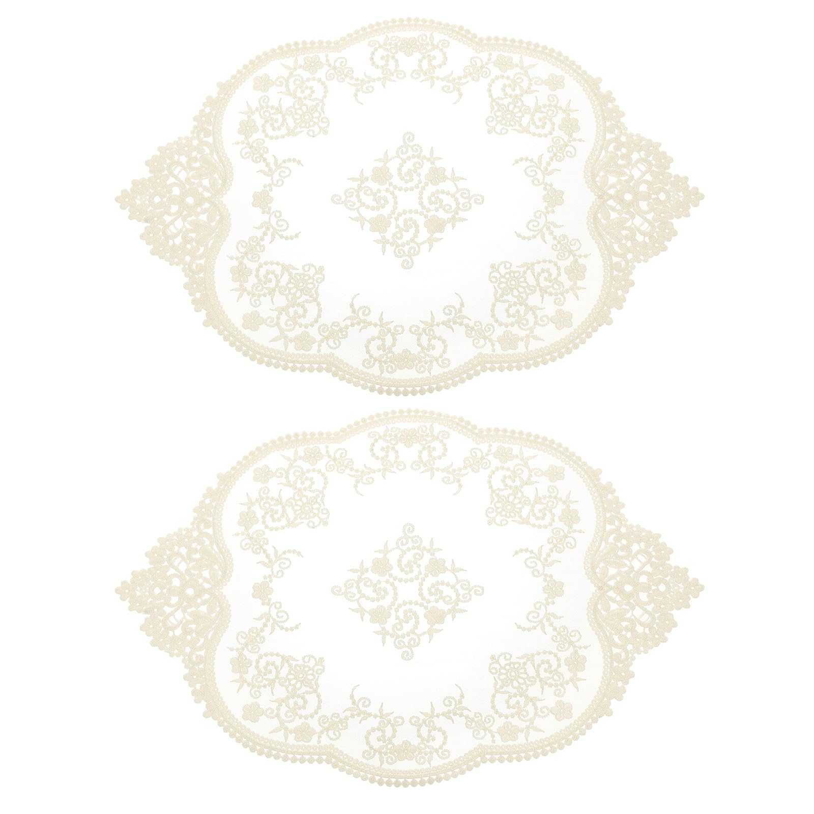 2pcs Retro Lace Placemats French Crochet Doilies Oval Embroidery Hollow Cup Vase