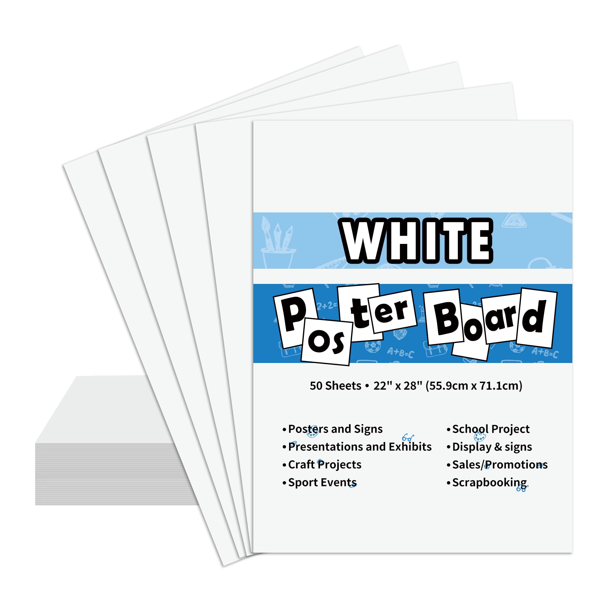 pmybupo 50PCS White Poster Board 22"X28",Value Poster Board for School Craft Pro