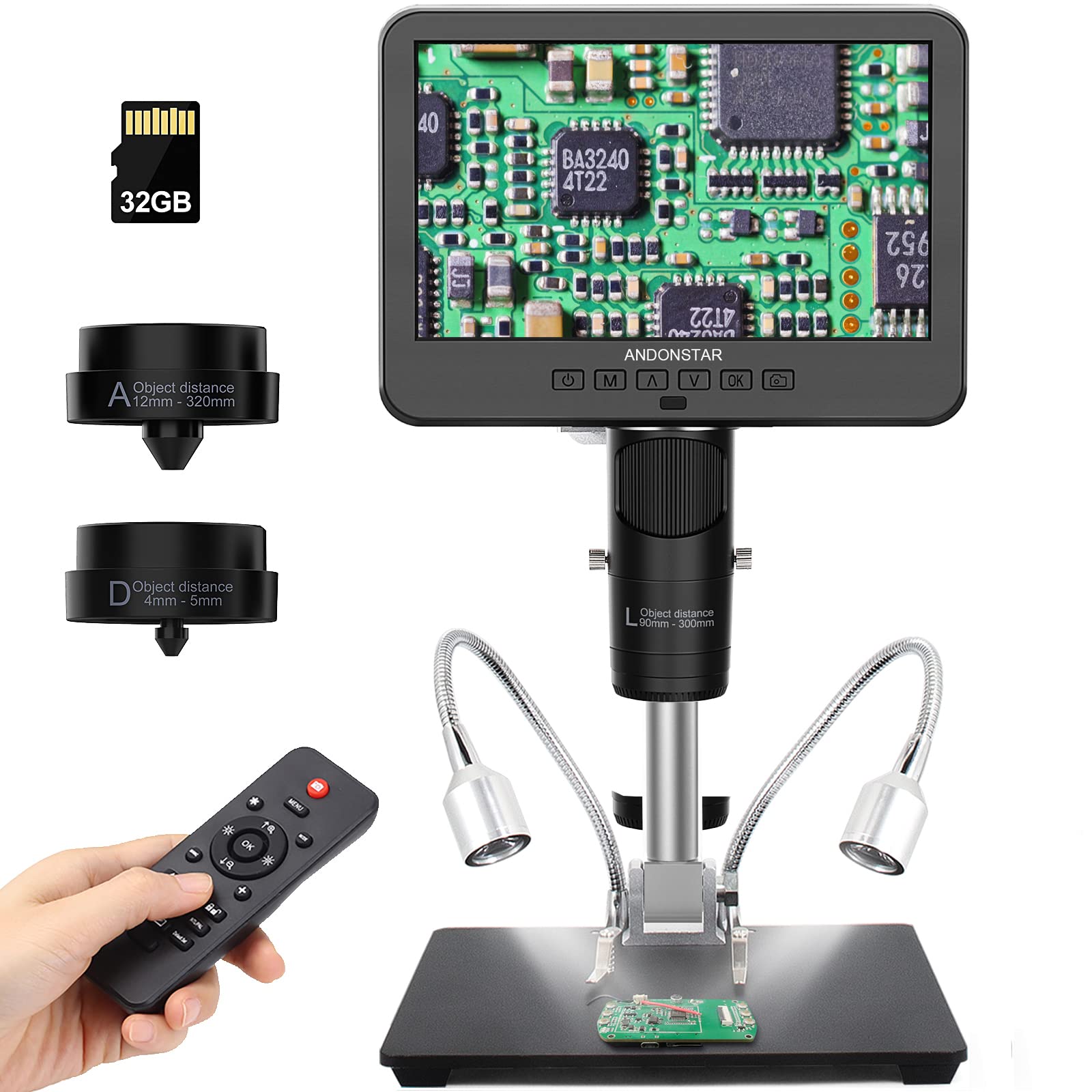 Andonstar AD246S-M 3 Lens 2160P HDMI Digital Microscope 2000x for Adults | 7 Inc