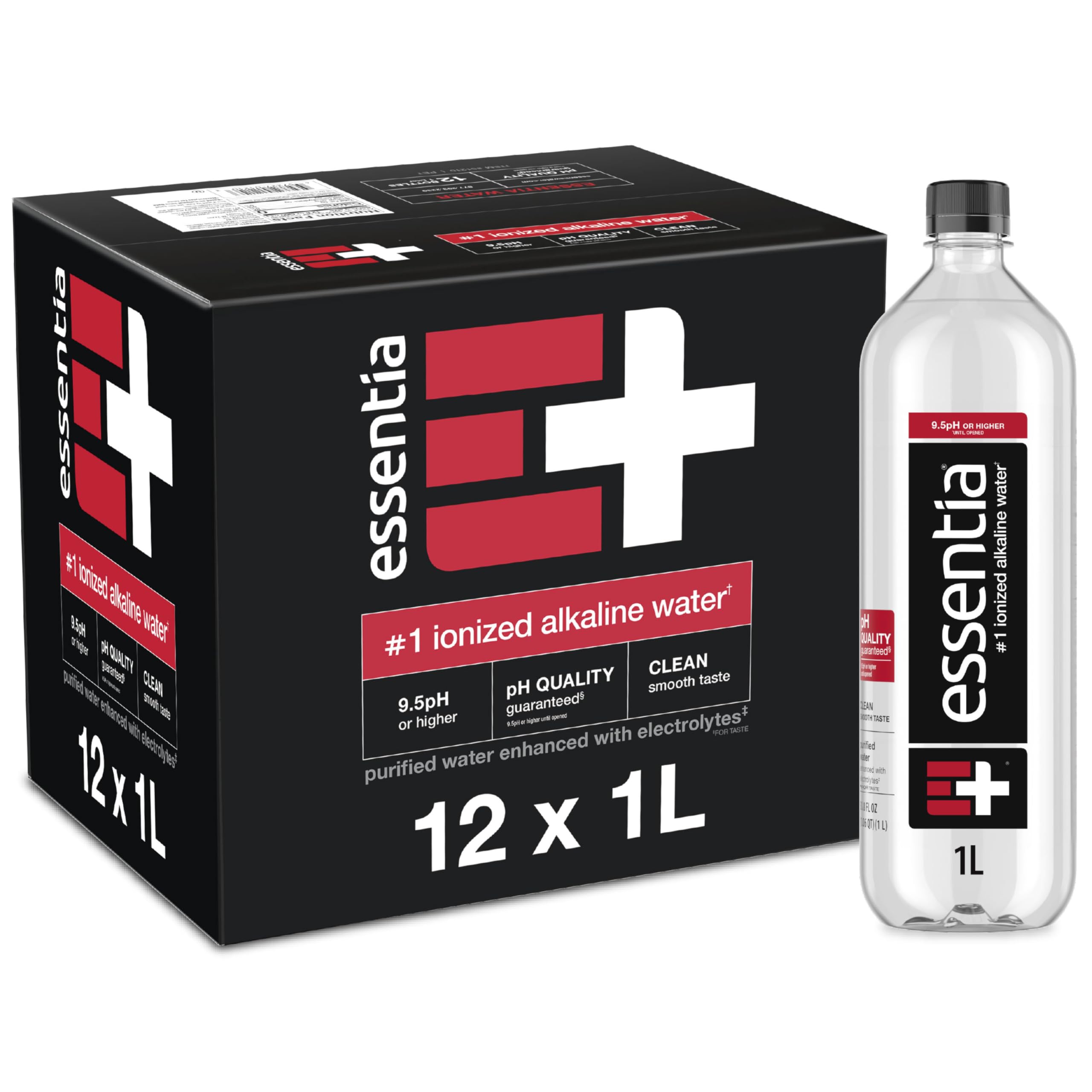 Essentia Ionized Alkaline Water, 9.5+ pH, 99.9% Pure, 12 x 1L | 99.9% pure ioniz