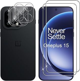 Lutree Tempered Glass for OnePlus 15, 2+2 Pieces Screen Protector + Camera Lens Protector, 9H Hardness HD Anti-scratch Tempered Glass Protective Film