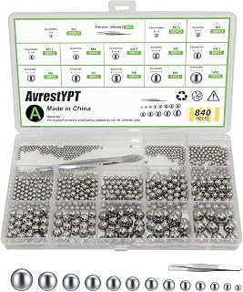 840 Pcs Stainless Steel Bearing Balls, 2/2.5/3/3.5/4/4.5/5/5.5/6/7/8/9/10mm | Metric Precision, Assorted Loose, For Bicycle/Bike